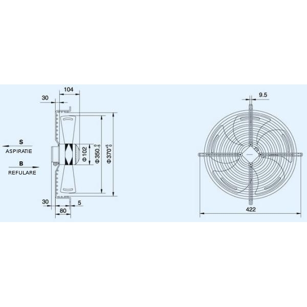Ventilator axial YWF4E-350S 350 mm,220V, aspiratie - imagine 2