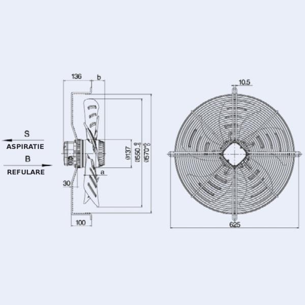 Ventilator axial YWF4E-550S 550 mm,220V, aspiratie - imagine 2